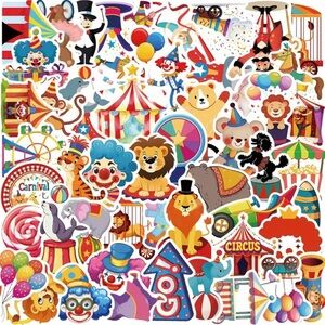 Colorful Circus 50 Stickers Clowns Animals Trapeze Big Tent Birthday Party